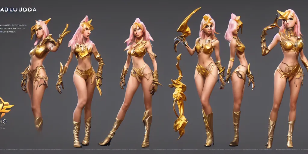 Image similar to character sheet of beautiful KDA Lux (wild rift). 3d render, octane render, realistic, highly detailed, trending on artstation, 4k, trending on artstation, unreal engine 5, trending on artstation, kpop