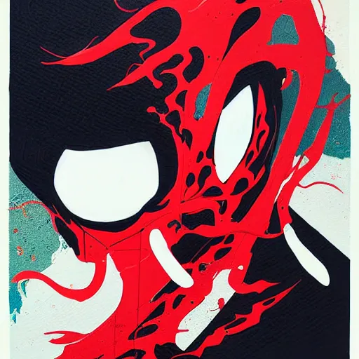 Image similar to Venom vs Carnage painting by Sachin Teng, asymmetrical, Organic Painting , Hard Light and long shadows, Matte Painting, geometric shapes, hard edges, graffiti, street art:2 by Sachin Teng:4