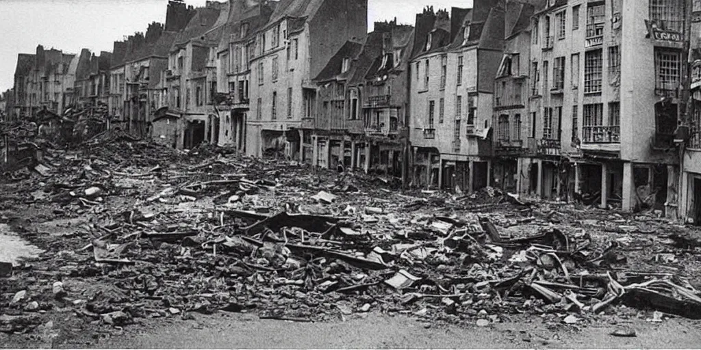 Image similar to “ a photo of the street of saint - malo destroyed after the bombing in 1 9 4 5 ”