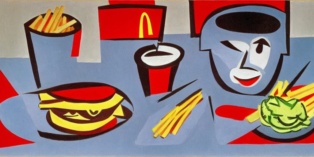 Prompt: mcdonald by pablo picasso,,