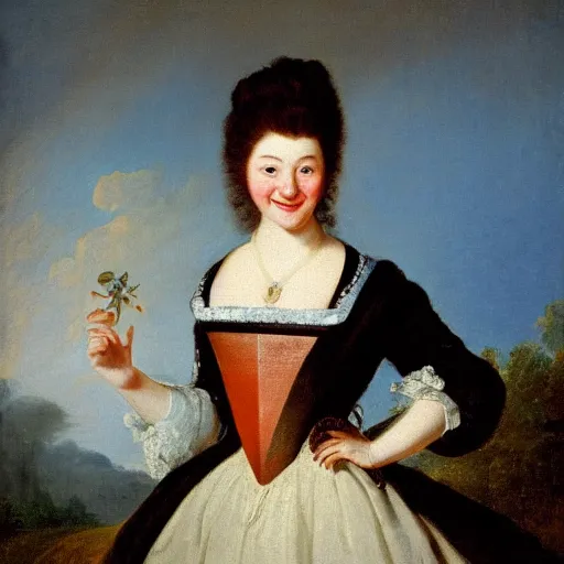 Prompt: portrait of a young woman with a happy face in the year 1730 by Enoch Seeman the Younger