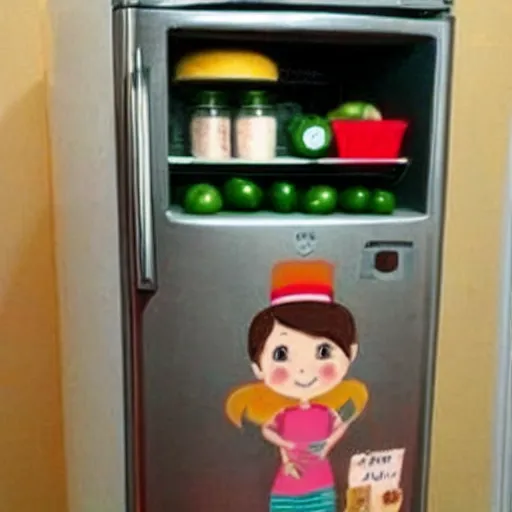 Image similar to cute FRIDGE with human features, super cute, tiny , adorable, awww aspiring, very cute