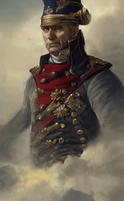 Image similar to Portrait of a Napoleonic admiral, middle-aged male, detailed face, fantasy, highly detailed, cinematic lighting, digital art painting by greg rutkowski