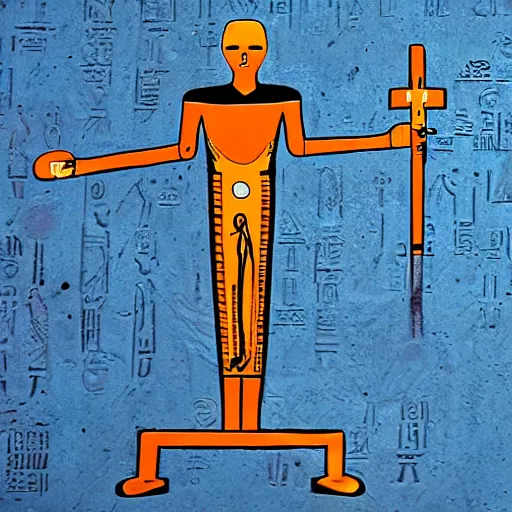 Image similar to hieroglyphic imagery of jesus as a robot