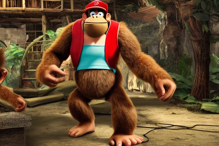 Prompt: donkey kong from nintendo in real life, super realistic, 4 k, hdr