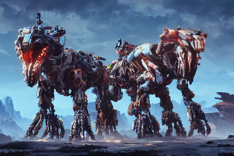 Image similar to thunderjaw machine mecha animal beast robot of horizon forbidden west horizon zero dawn bioluminiscence global illumination ray tracing hdr fanart arstation by sung choi and eric pfeiffer and gabriel garza and casper konefal