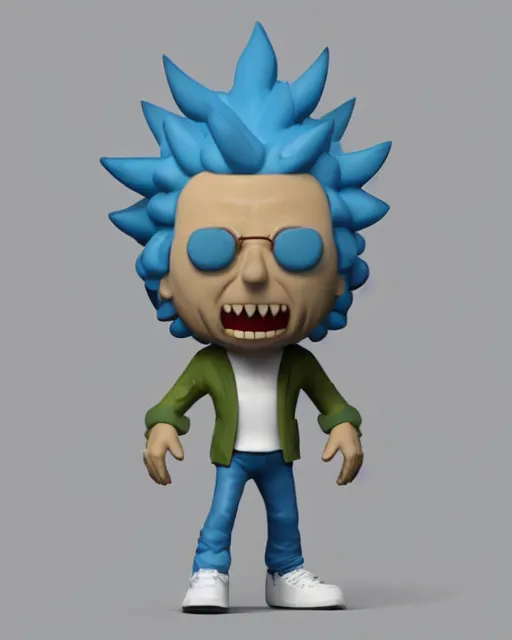 Prompt: full body 3d render of Rick Sanchez as a funko pop, studio lighting, white background, blender, trending on artstation, 8k, highly detailed