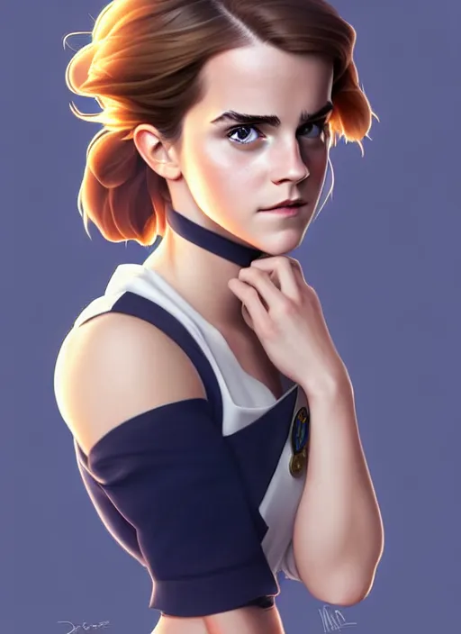 Image similar to cute navy officer emma watson, natural lighting, path traced, highly detailed, high quality, digital painting, by don bluth and ross tran and studio ghibli and alphonse mucha, artgerm
