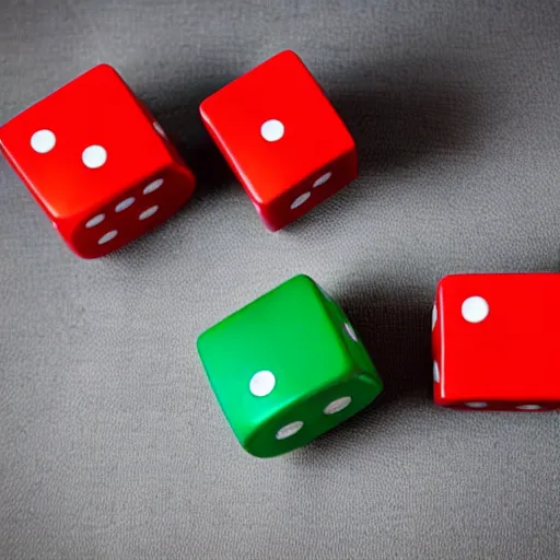 Image similar to red dice on green dice on blue dice