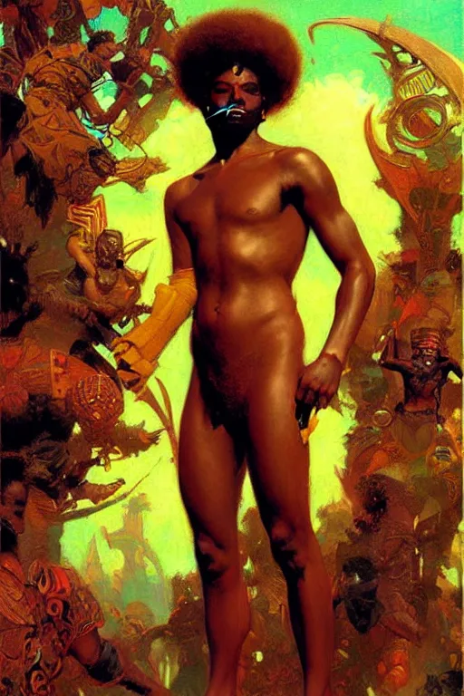 Image similar to male, character design, colorful, afrofuturism, painting by gaston bussiere, craig mullins, j. c. leyendecker, tom of finland