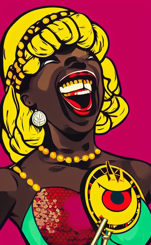 Prompt: mama africa laugh at her child!!! pop art, pixel, bioshock, gta chinatown, artgerm, richard hamilton, mimmo rottela, julian opie, aya takano, ultra hardly intricity details!!! ultra realistic visual!!!