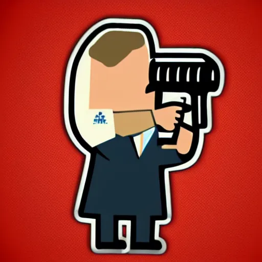 Image similar to a sticker illustration of a man with a dog head wearing a suit and holding a gun