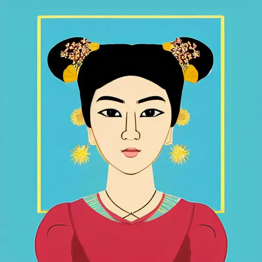 Image similar to portrait of asian looking girl in iconography style