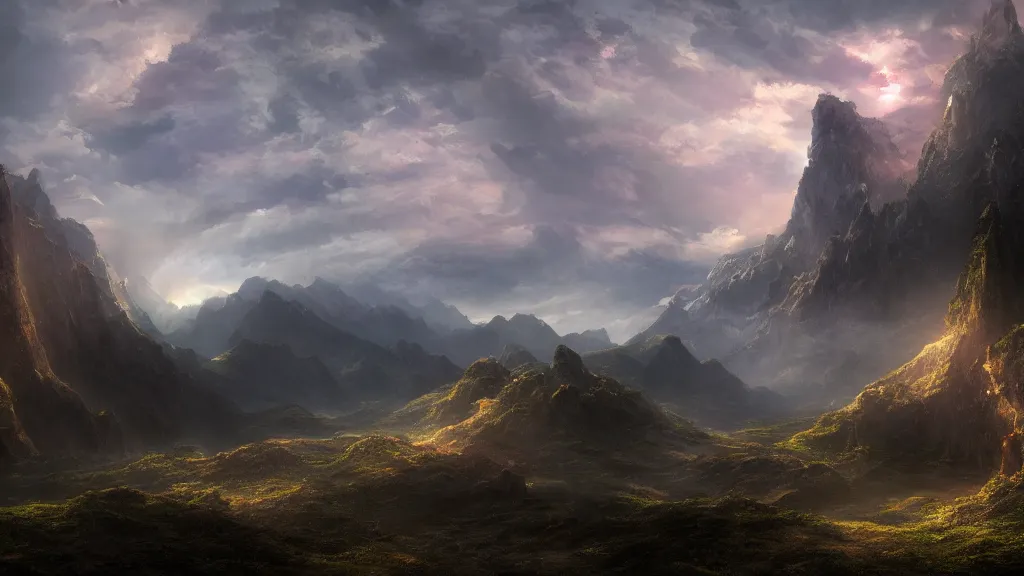 Image similar to incredible desktop background of a landscape, trending on artstation, dramatic lighting