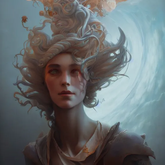 Image similar to a highly detailed beautiful portrait in the style of peter mohrbacher and in the style of jean delville, dslr, 8 4 mm, ray tracing, unreal engine 5, high quality