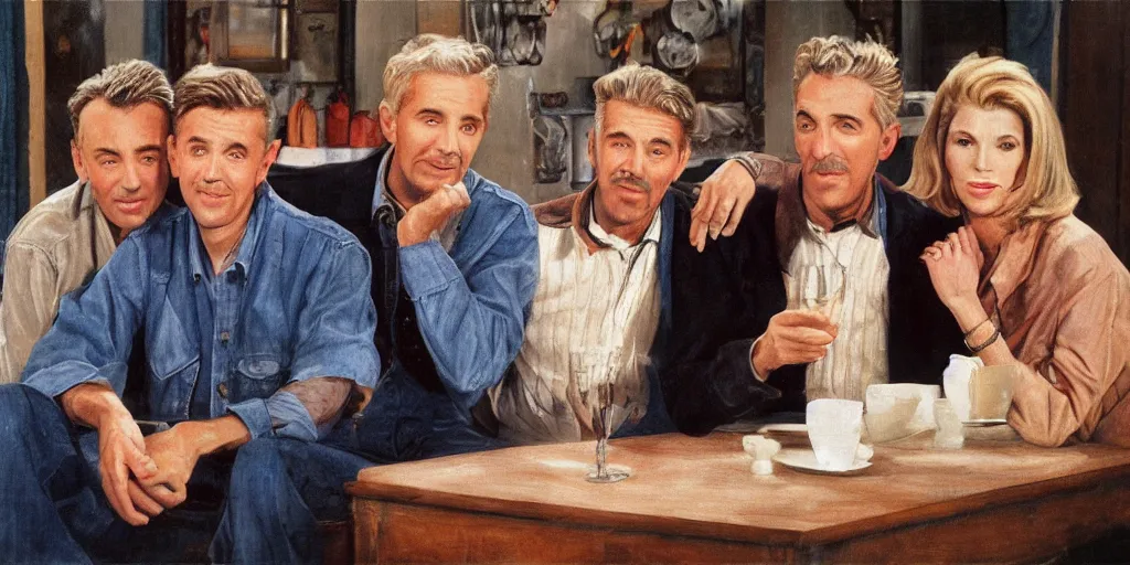 Image similar to four and a half friends, photorealistic