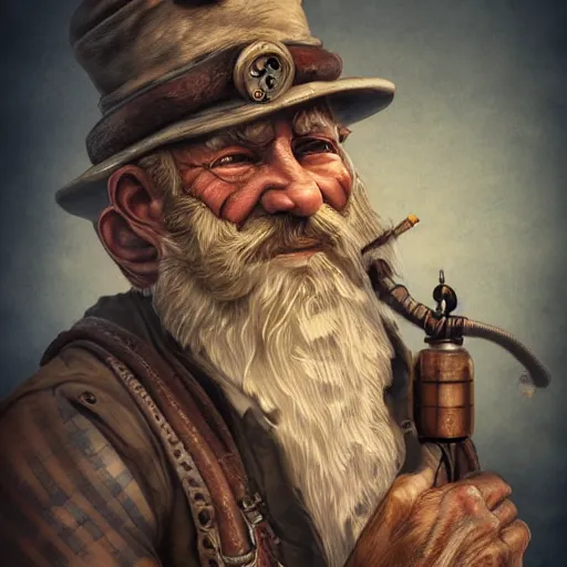 Image similar to a portrait of an old man who is a captain of a boat, weathered, in the style of steampunk, tattoo of boat on chest, holding a spear, retro, with beard and scar on face. trending on artstation, ambient lighting, 4k render, ultra hd:: behance art