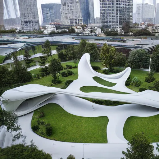 Image similar to a memorial park designed by zaha hadid