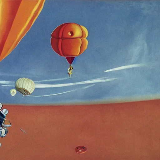 Prompt: astronaut arriving in mars on a hot air ballon, by francis bacon