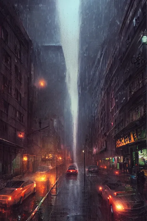 Image similar to Street shot, gotham City in a rainy night, dynamic lighting, volumetric, bokeh, cinematic, establishing shot, extremly high detail, photo realistic, cinematic lighting, post processed, concept art, artstation, matte painting, style by eddie mendoza, raphael lacoste, alex ross