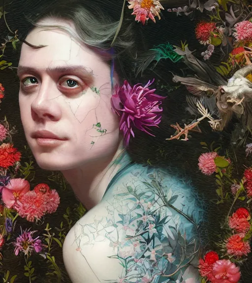 Image similar to portrait of the todd solondz of the underworld, surrounded by flowers by karol bak, james jean, tom bagshaw, rococo, trending on artstation, cinematic lighting, hyper realism, octane render, 8 k, hyper detailed.