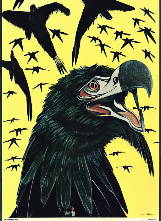Image similar to balck Vulture with one lightning bolts in 1940s propaganda poster