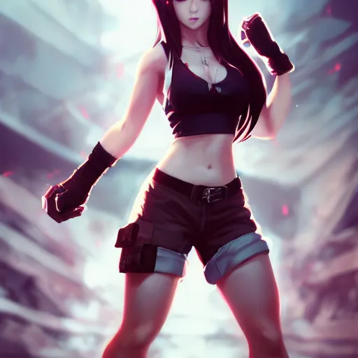 Image similar to full body shot of tifa lockhart by wlop, rossdraws, mingchen shen, bangkuart, sakimichan, yan gisuka, jeongseok lee, artstation, 4k