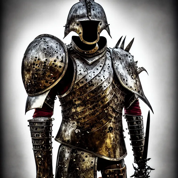 Prompt: digital art of a warrior headless, no head, body with, with metal themed fantasy epic armour, highly detailed, hdr, smooth, sharp focus, high resolution, award - winning photo