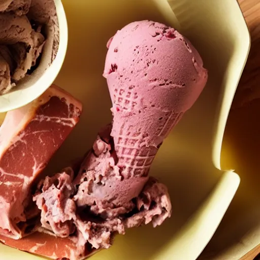 Prompt: icecream made of meat