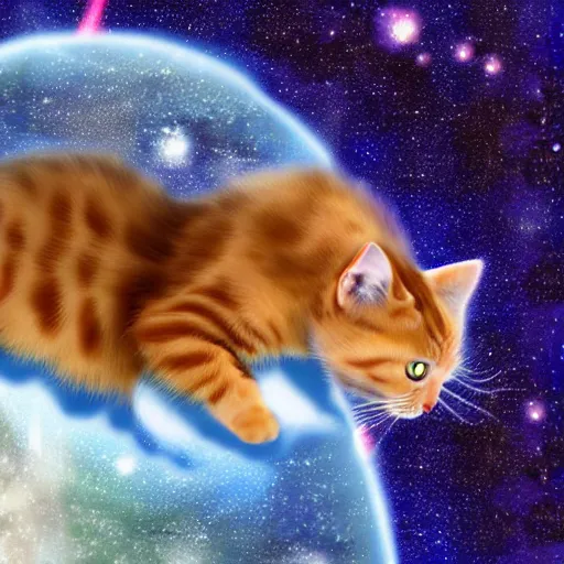 Prompt: cat swimming in space, digital art