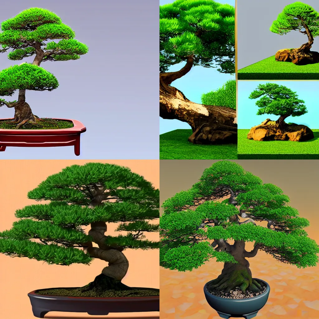 Prompt: Top down 3d game, bonsai, lush