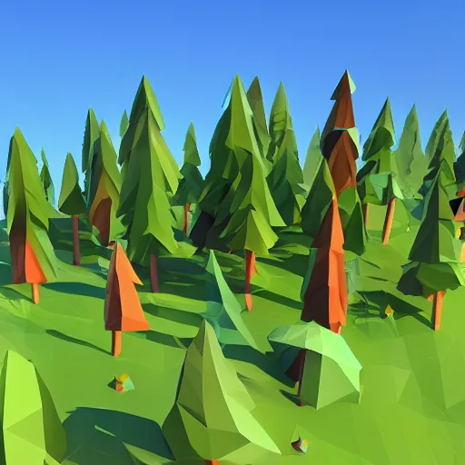 Image similar to a forest of 3d low poly trees, high quality, mobile game