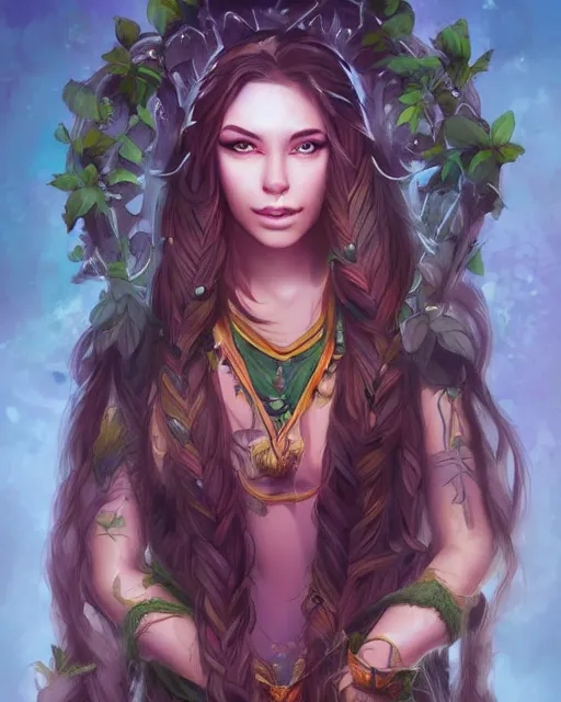 Prompt: ashlynn brooks as a beautiful female druid, by Fernanda Suarez and ross tran