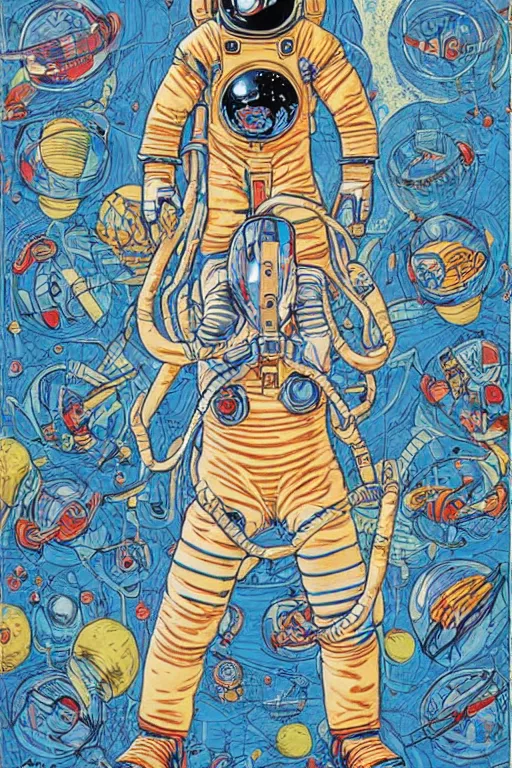 Image similar to symmetrical! James Jean artwork, astronaut in space, colourful