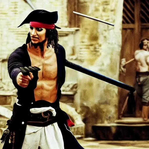 Prompt: real-life zoro, a still of Pirates of the Caribbean