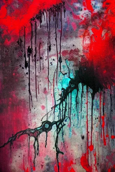 Prompt: deep decaying bleeding colors, dark art painted by a devil