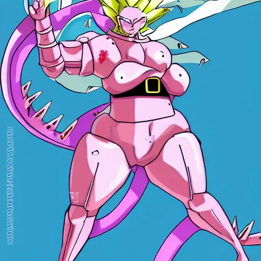 Image similar to pink fat alien with spikes with sayajin armor, anime, beautiful, stylised, dbz