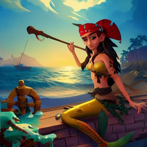 Image similar to jack the pirate mermaid on sea of thieves game avatar hero, behance hd by jesper ejsing, by rhads, makoto shinkai and lois van baarle, ilya kuvshinov, rossdraws global illumination