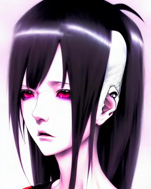 Image similar to portrait Anime goth cyberpunk girl, cute-fine-face, black-hair pretty face, realistic shaded Perfect face, fine details. Anime. realistic shaded lighting by Ilya Kuvshinov katsuhiro otomo ghost-in-the-shell, magali villeneuve, artgerm, rutkowski, WLOP Jeremy Lipkin and Giuseppe Dangelico Pino and Michael Garmash and Rob Rey