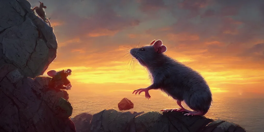 Prompt: rat enjoys the sunset, character sheet, colorful, contrast, 3 d scene, greg rutkowski, zabrocki, karlkka, jayison devadas, trending on artstation, 8 k, ultra wide angle, zenith view, pincushion lens effect