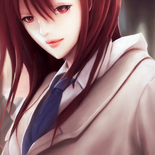 Image similar to kurisu makise, elegant, ultra highly detailed, digital painting, smooth, sharp focus, artstation, top-down shot, art by Ina Wong