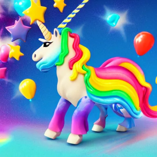 Prompt: a unicorn with sprinkles coming out of its mouth, octane render, lisa frank style