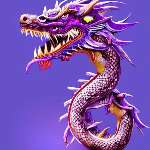 Image similar to very cute purple Chinese dragon with ai, epic, digital art
