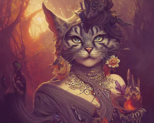 Image similar to photography of louis wain, deep focus, d & d, fantasy, intricate, elegant, highly detailed, digital painting, artstation, concept art, matte, sharp focus, illustration, hearthstone, art by artgerm and greg rutkowski and alphonse mucha