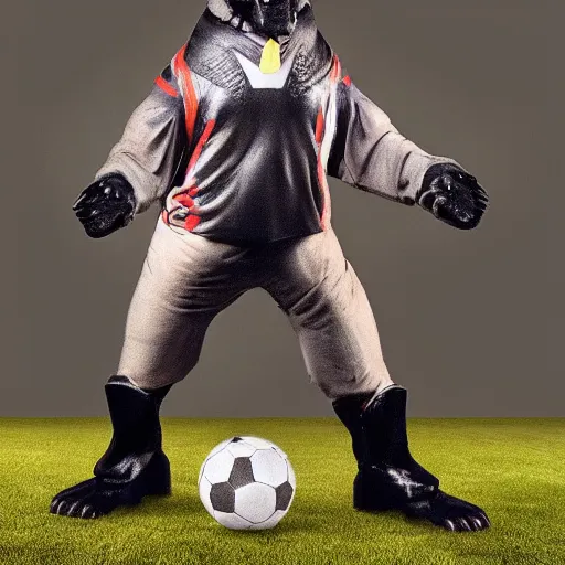 Image similar to full body a humanoid german shepherd beast - man, wearing soccer suit.