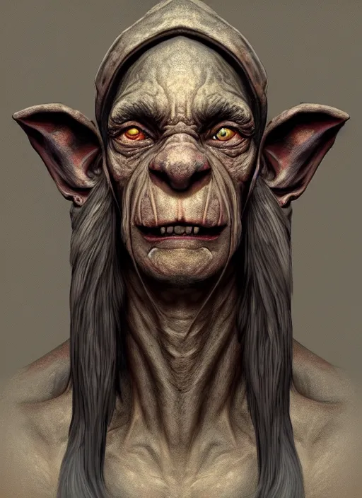 Image similar to profile portrait of a medieval goblin in the cloisters, beautiful face, hyper realistic, highly detailed, digital painting, artstation, illustration, concept art by hyung tae and frank frazetta, digital paint, matte paint, washed colors, dark, gloomy