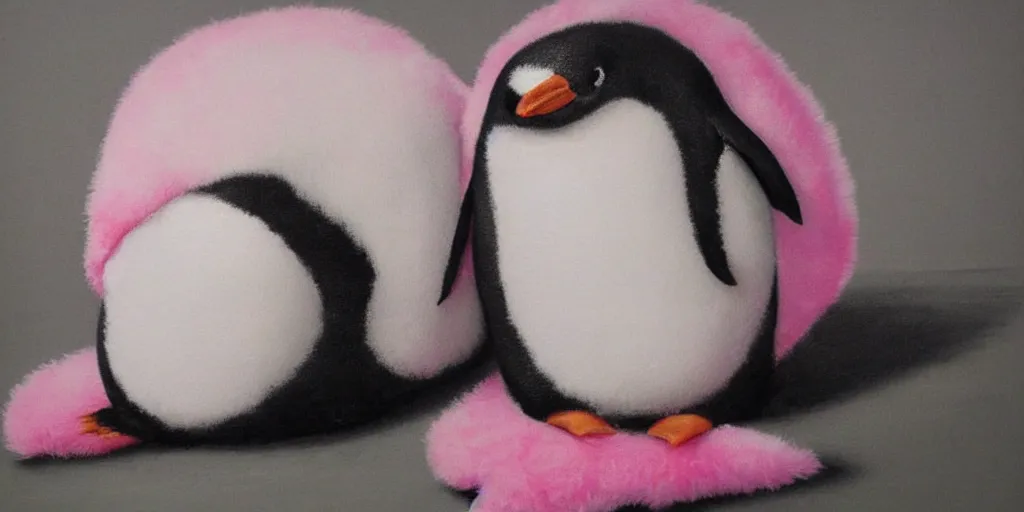 Prompt: realistic penguin sitting in a pink fluffy bed, hyper detailed, trending on artstation