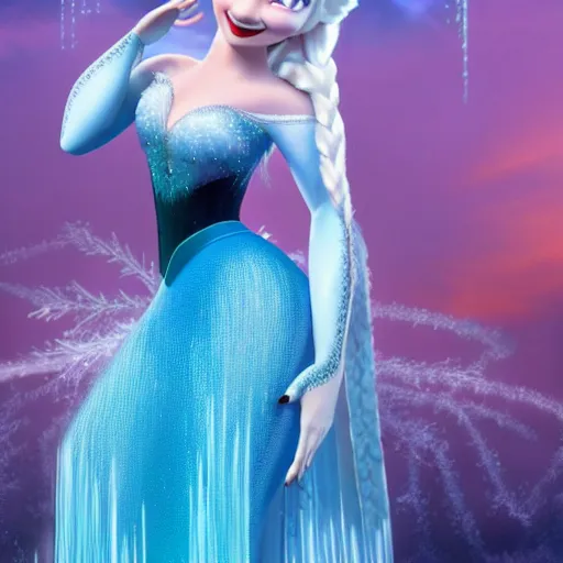 Image similar to bad bhabie as elsa in live action disney frozen, 8k resolution, full HD, cinematic lighting, award winning, anatomically correct