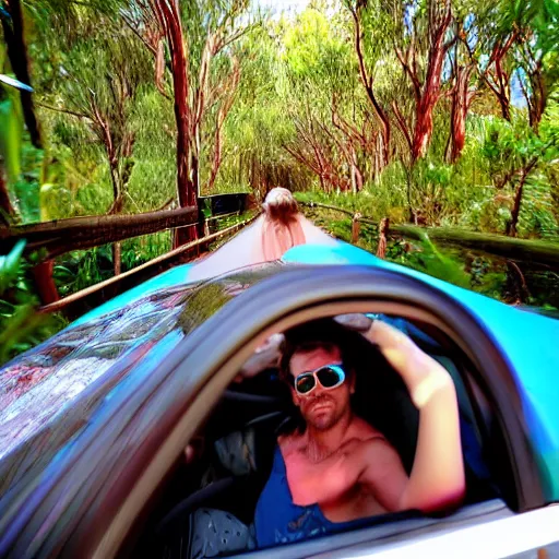 Image similar to driving a car in the australian bush outback psychedelic