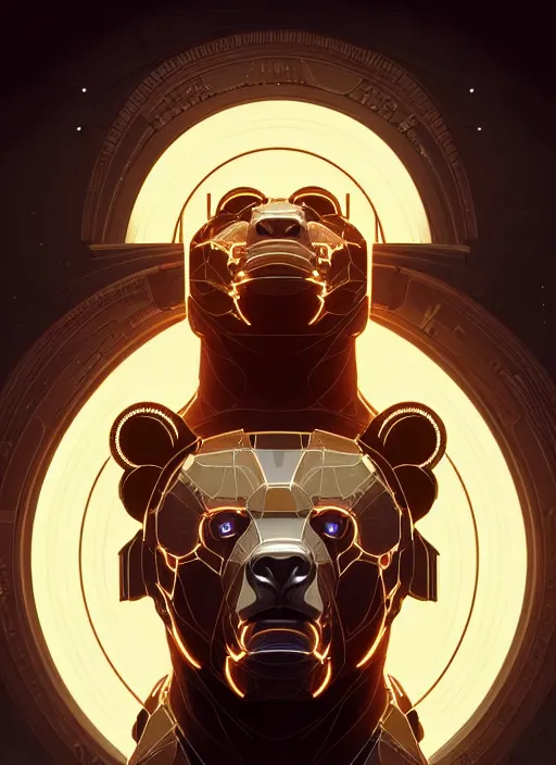 Prompt: symmetry!! portrait of cyborg bear, glowing lights!! intricate, elegant, highly detailed, digital painting, artstation, concept art, smooth, sharp focus, illustration, art by artgerm and greg rutkowski and alphonse mucha